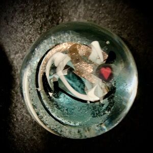 ❤️Large Handmade Art Glass Marble Aqua Core w/ Copper Aventurine & Heart Detail